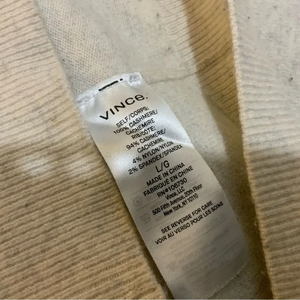 Vince Cashmere Weekend V-Neck Sweater in cream , Size L - Picture 7 of 8